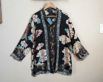 Camisa Citron Santa Monica Feminina 1X 100% Seda Kimono Arte Asiática Botão Usar - Imagem 1 de 4