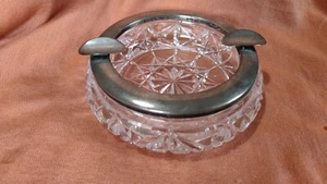 Vintage Aschenbecher Kristallglas 15 cm Montur Silber 800? Ascher - Bild 1 von 10