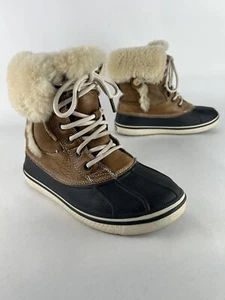 Crocs Allcast Luxe Women’s 6 Leather Waterproof  Faux Shearling Duck Boots 12812 - Picture 1 of 8