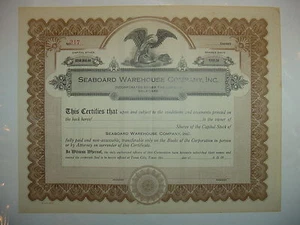 Seaboard Warehouse Company, Inc. Aktienzertifikat Texas City - Bild 1 von 1