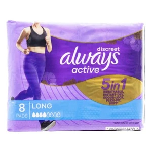 8 x ALWAYS ACTIVE PADS DISCREET 5 IN 1 LONG BRAND NEW - Picture 1 of 4