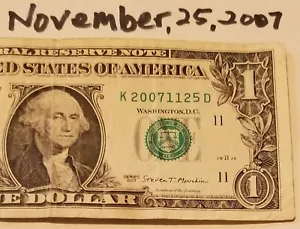 Birthday Anniversary November 25, 2007 $1 DOLLAR Bill FANCY Dallas Series D Note - Picture 1 of 4