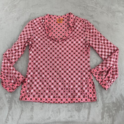 TORY BURCH tunica donna 6 rosa sequenza stampata cotone manica lunga scollo a V nuova senza etichette