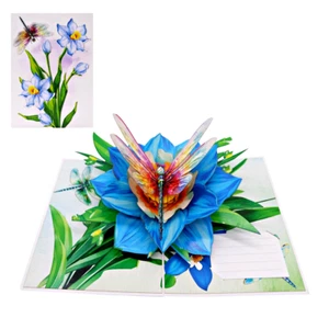 3D Pop Up Greeting Card Dragonfly Flower Floral Birthday Mom Mother’s Day Summer - Picture 1 of 6
