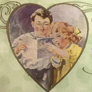 Valentine's Postcard "To My Valentine" Heart Children Embossed Divided - Picture 1 of 5