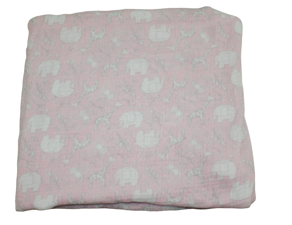 Mud Pie Pink White Safari Jungle Lightweight Baby Blanket Swaddle Viscose RARE - Image 1 of 4