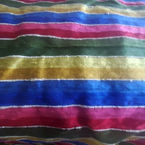 Striped Fine Silk Weave Fabric Red Green Gold Blue Decorator Dress 45"W x 6½ Yds - Picture 1 of 9