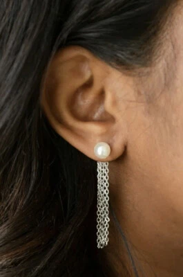 Paparazzi Earrings ~ Rebel Refinement White Post ! Lead And Nickel Free! NEW - Image 1 of 4