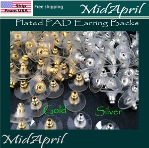 Plated PAD Earring Backs Ear Post Stopper Nuts gold silver US seller - Picture 1 of 1