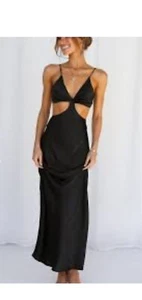 Dizzy Lizzy Cutout Bodycon Satin Black Maxi Dress Size XL - Bild 1 von 11