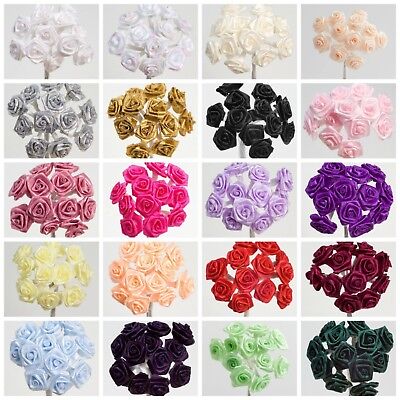 Ribbon Roses Bunch Of 12 Miniature Wired Stem Flowers Craft Embellishment • 1.89€