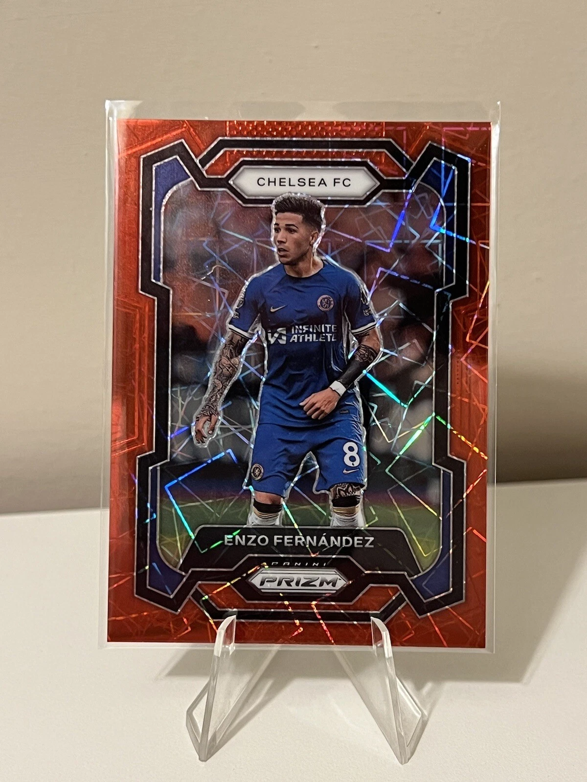 2023/24 Panini Prizm EPL Soccer #197 ENZO FERNANDEZ Red Laser 29/49  Chelsea FC