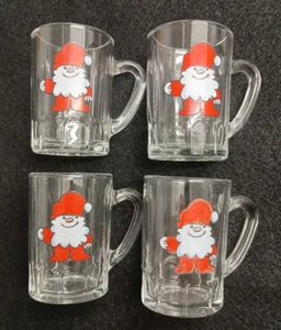 Vintage Mini Glass Beer Mugs Christmas Elf / Knome Lot of 4 Cups 3oz France - Picture 1 of 11