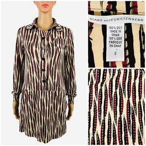 Diane von Furstenberg Damen 0 Kleid Seide Feder Druck "Sheena" Langarm EUC - Bild 1 von 11