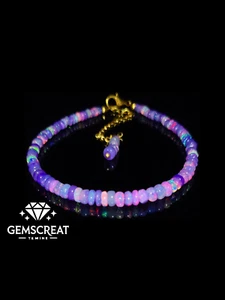 925 Sterling Silver Natural Ethiopian Opal Gemstone Beads 7" Opal Bracelet S3 - Picture 1 of 4