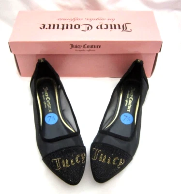 Zapatos planos Juicy Couture Penny negros dorados estrás con joyas talla 7,5-¡Nuevos! Foto 1 de 4
