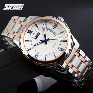 New SKMEI Luminous Unisex Mens Quartz Stainless Steel Night Day Wrist Watch - Picture 1 of 16