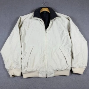 Vintage J.Crew Men's Small Nylon Fleece Lined Bomber Jacket USA 90s Ivory Beige - Picture 1 of 11