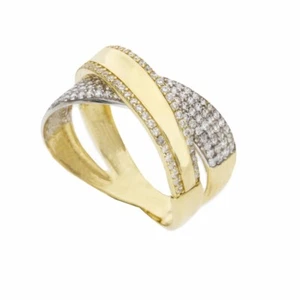Ring Pavettato White Gold And Yellow 18 Carat with White Zirconia Ladies Womens - Picture 1 of 1