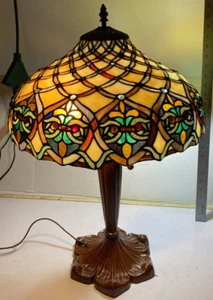 Table Lamp Stained Glass style resin  Vintage H22”W15” - Picture 1 of 9