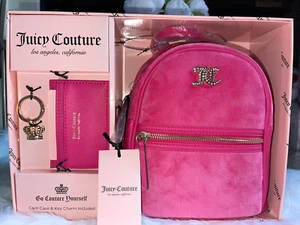 NEW Juicy Couture Velour PINK Backpack and Card Case set - Picture 1 of 6