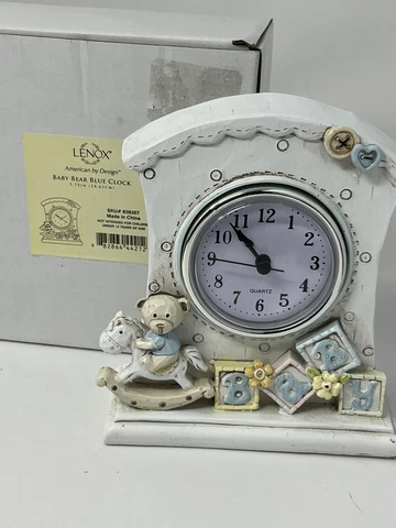 Lenox Baby Bear White Mantel Clock Nursery Decor Battery Operated Works Cover