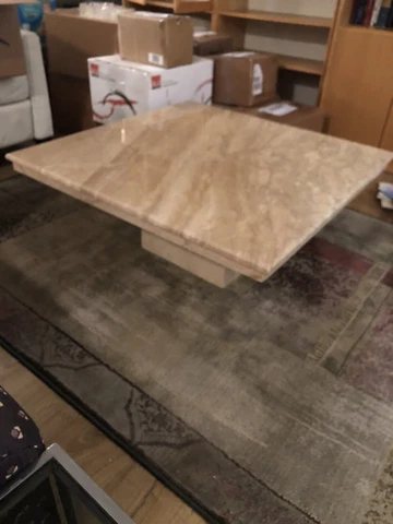 Vintage 1970s Italian Travertine Marble Cocktail Coffee Table 39x39 Cover