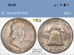 1954 S Franklin Half Dollar PCGS Gold Shield MS 65 FBL Toned - Picture 1 of 5