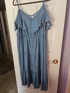Old Navy XXL Midi Dress Cold Shoulder Chambray Tiered Maxi/Midi Dress Gorgeous - Picture 1 of 10