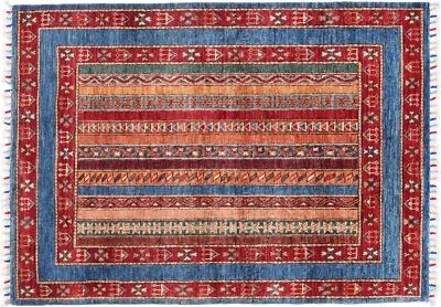 Alfombra afgana Ziegler Khorjin 100x150 anudada a mano rayas azules Oriente C Foto 1 de 4