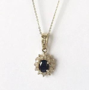 P10112 Neu 14k Massiv Gelbgold Y/G Natur Saphir Anhänger mit Diamanten Oval - Bild 1 von 5