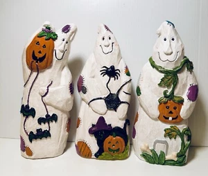 Halloween Ghost Black Cat Pumpkin Resin Figurine Set of 3 - Picture 1 of 6