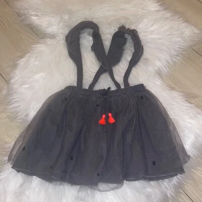 Zara Bebé Niñas Tul Tirantes Falda Lunares Volantes Correas 9/12 Meses Gris Foto 1 de 4