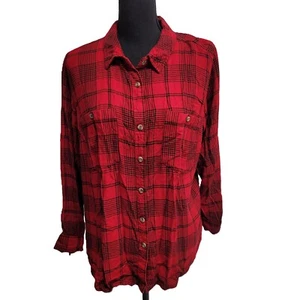 Camicia Ava & Viv con bottoni (1X) rossa a quadri tasca manica lunga colletto rayon MORBIDA! - Foto 1 di 4