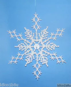 WHITE Plastic Snowflake Ornaments 6.5" Glittered 6 pieces Winter Decor - Picture 1 of 2