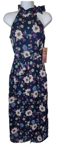 Smaragd Eisbecher Junior marineblau Blumen Neckholder Midi/Maxikleid mit Taillenband 5 neu mit Etikett - Bild 1 von 13