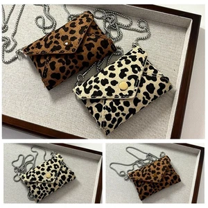 Envelope Leopard Chain Bags Suede Chain Mobile Phone Purses New Handbag Women - Picture 1 of 6