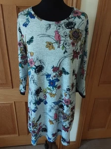 Yumi Grey Patterned Floral Birds Tunic Dress 14 - Picture 1 of 11