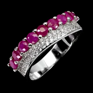 925 Sterling Silver Ring Round Ruby 3mm Natural Gemstone Jewelry Size 7 - Picture 1 of 13