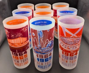 1964-65 World's Fair Frosted Glass Tumbler New York 9 Glasses - Picture 1 of 9