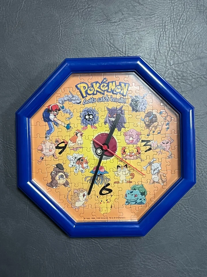 Vintage 1998 Nintendo Pokémon Gotta Catch Em All Puzzle Clock Y2K Pikachu 90s - Image 1 of 3
