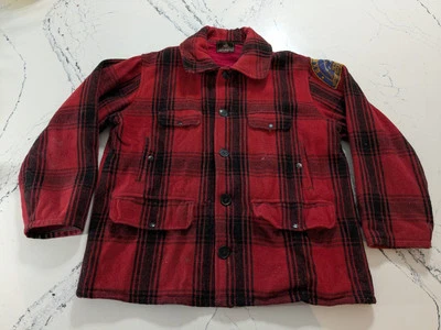 Chaqueta de tiro Johnson Woolen Mills Cruiser grande roja/negra a cuadros de colección **LEER** Foto 1 de 4