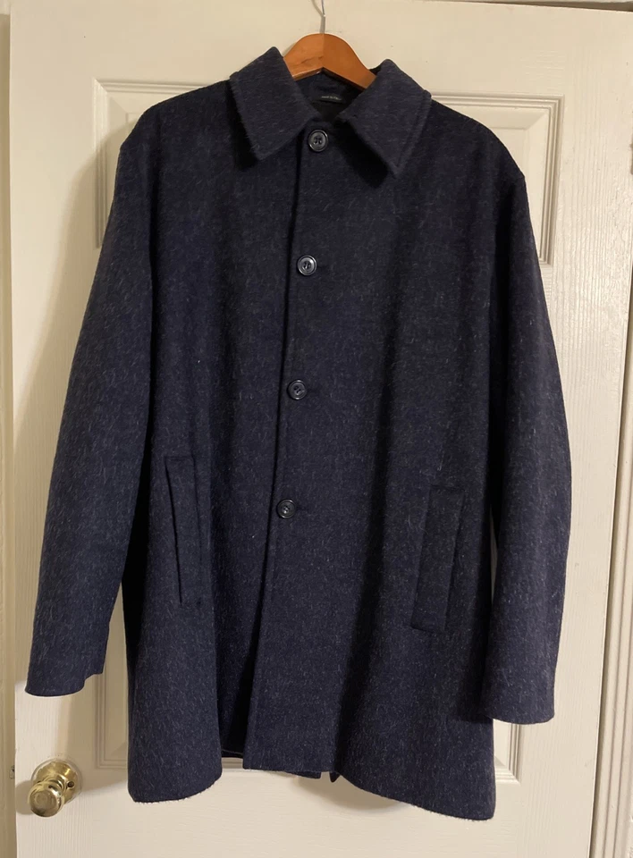 Abrigo de coche Byblos para hombre talla 46 lana mohair y alpaca puro lujo azul marino Italia Foto 1 de 4