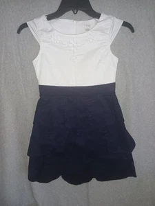 KC Parker/Hartstrings Girls Sz. 7 White/Navy beaded lined dress - Easter/Formal - Picture 1 of 6