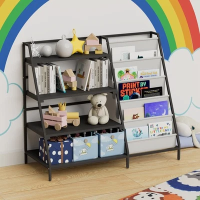 Estantería para niños y organizador de almacenamiento de juguetes 4 niveles de metal para niños estantería para libros Foto 1 de 4