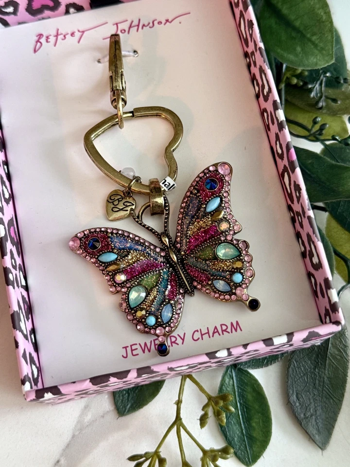 NUEVO CON ETIQUETAS/NUEVO EN CAJA Betsey Johnson Bolso Mariposa Joyas de Cristal Dije Llavero Foto 1 de 3