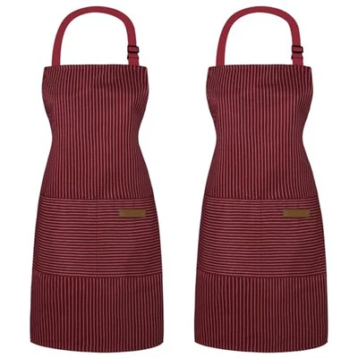 2 Pack Apron - Unisex, Adjustable Bib Kitchen Apron, Cooking Apron, 2 Red B - Image 1 of 4