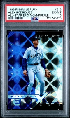 1998 Pinnacle Plus Alex Rodriguez All-Star Epix Moment Purple PSA 6 - Image 1 of 2