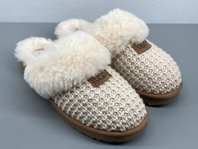 UGG Womens Cozy Knit Cream Shearling Slippers Size 11 New - Image 1 of 4