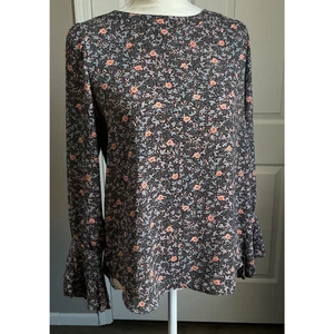 Loft Gray Pink Floral Bell Sleeve Small - Picture 1 of 9